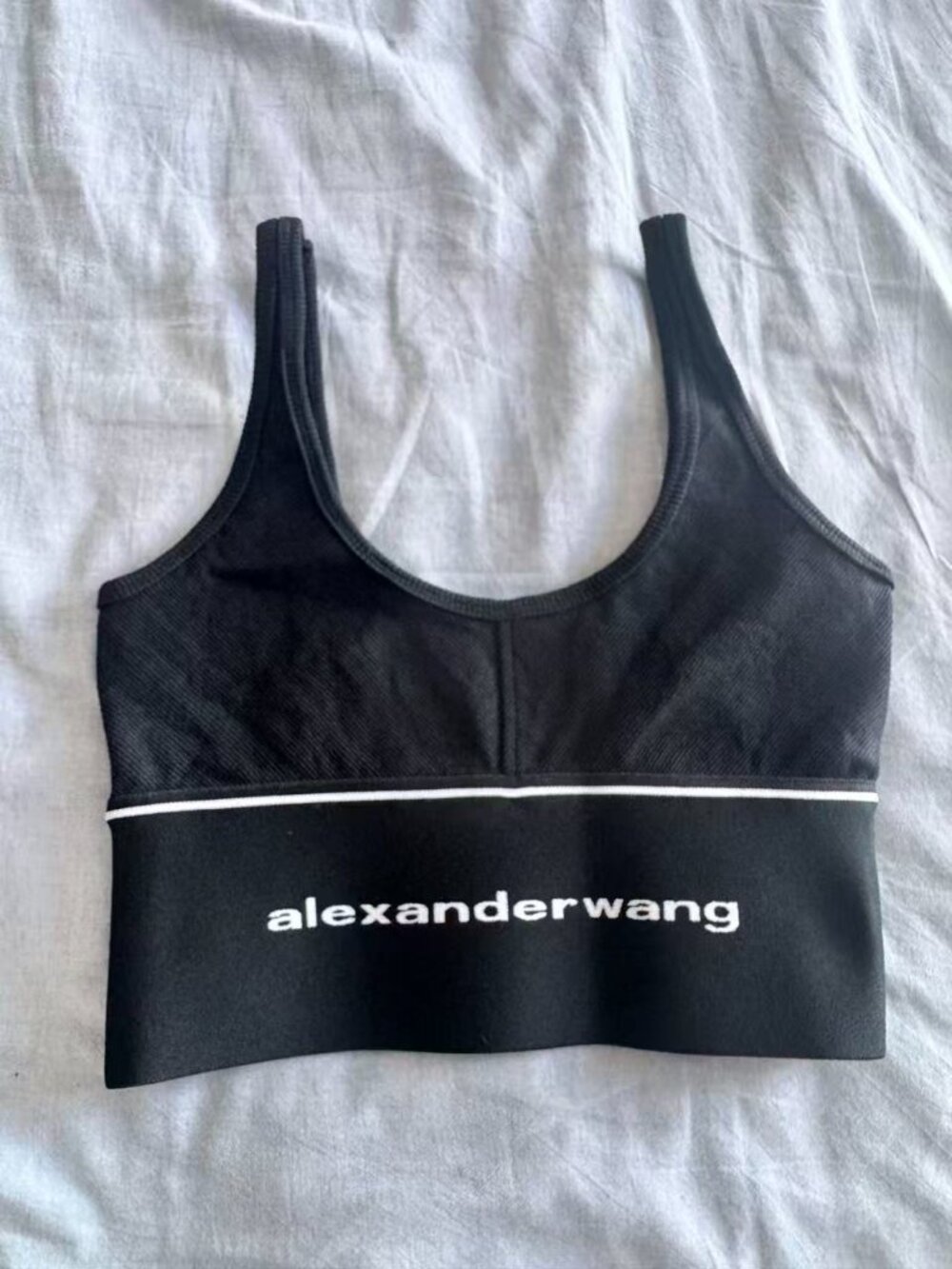 Alexander Wang Black Logo Ribbed Crop Tank Top S